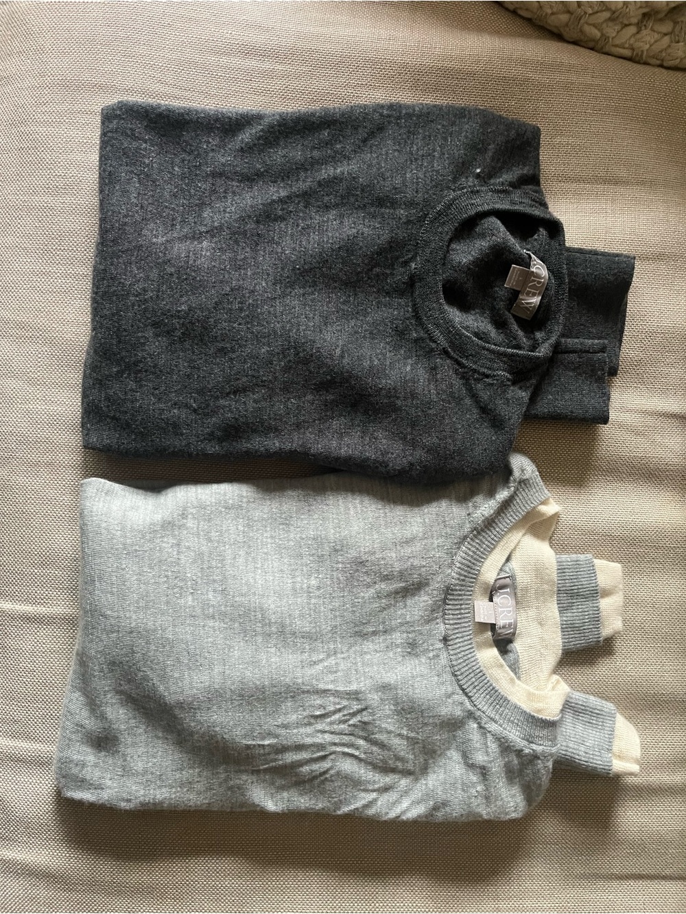 J. Crew lightweight lot 2 Gray Sweater and one with Cream Trim
